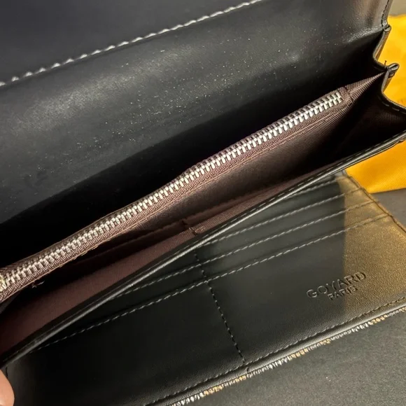 Fashion Trifold Long Wallet Black Brown Snap Closure Silver Hardware - Picture 13 of 15